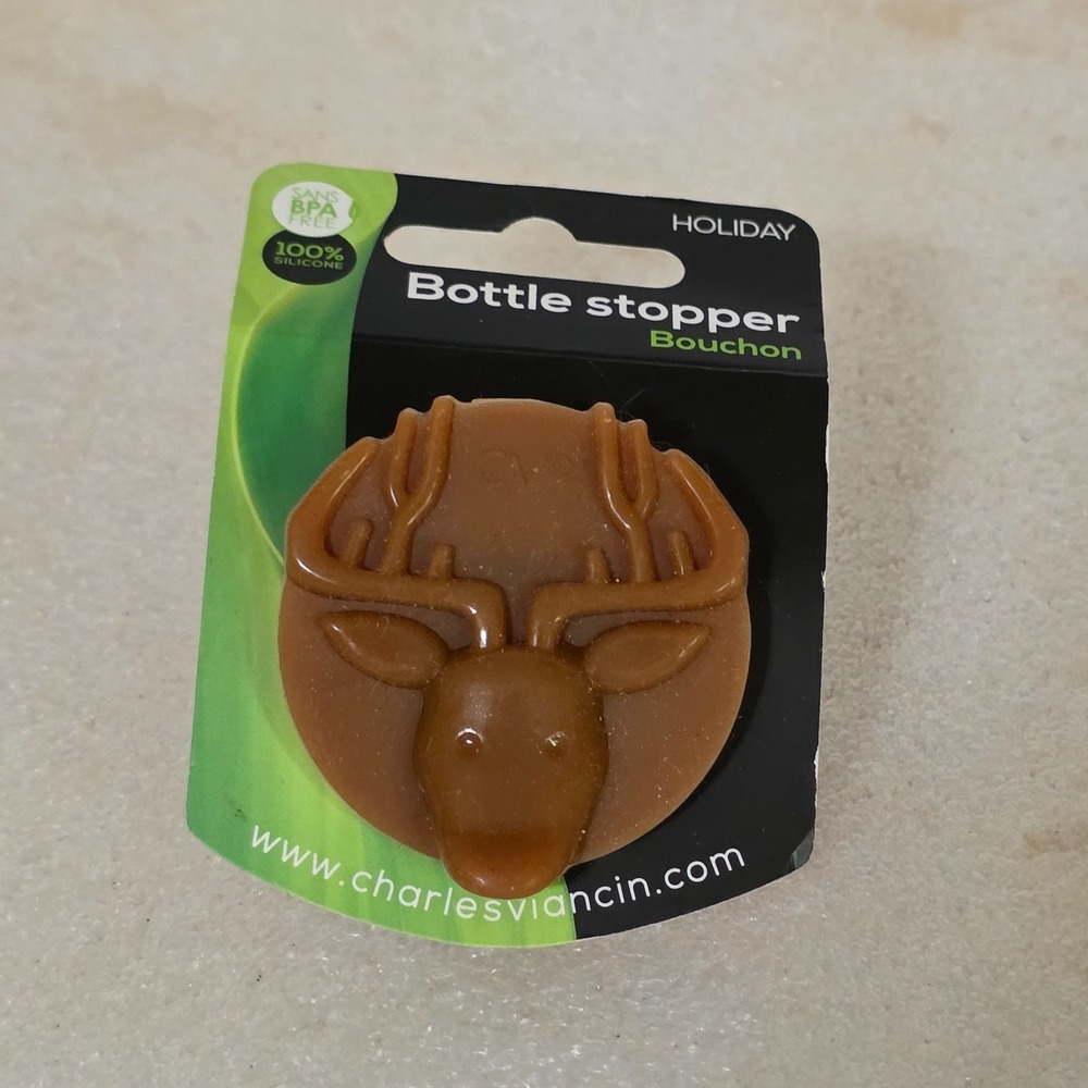 Charles Viancin Holiday Deer Bottle Stopper Brown Silicone Stag Bouchon 9304